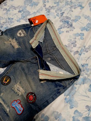 Pantalones vaqueros verano parcheados hombre