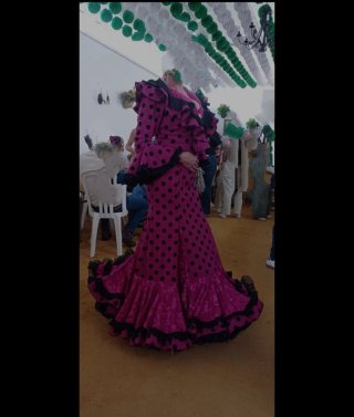 Traje Flamenca Popelin Elástico y lunar terciopelo