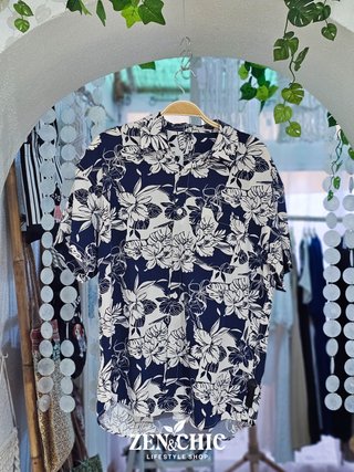 Camisa floral hombre azul marino