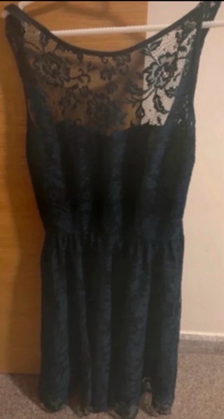 Vestido fiesta Zara encaje azul marino