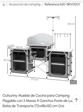 Mueble Cocina Camping Outsunny Plegable