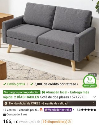 Sofá 2 plazas gris oscuro