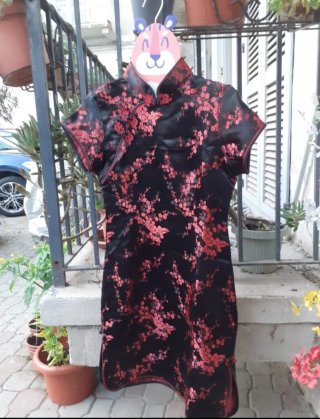 Abito Qipao Seta Nero/Rosso Taglia S