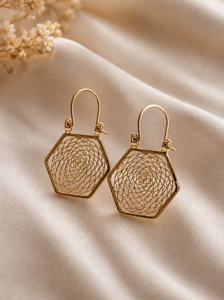 Pendientes dorados hexagonales pro 14K