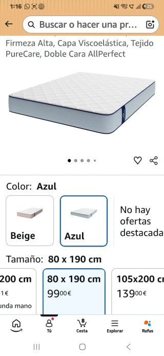 Colchón 80x190 cm beig (como nuevo queria de 90