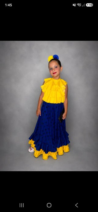 Traje Flamenca Niña Azul y Amarillo Talla 9/10