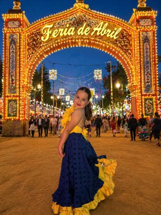 Traje Flamenca Niña Azul y Amarillo Talla 9/10