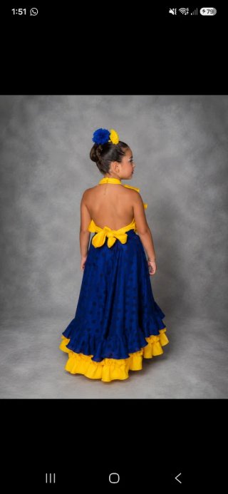 Traje Flamenca Niña Azul y Amarillo Talla 9/10