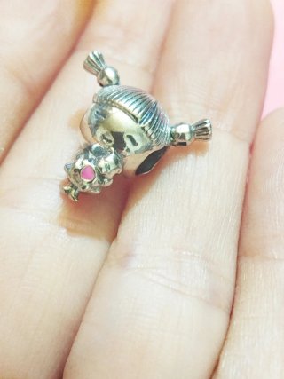 Plata Charm Niña con Osito Rosa