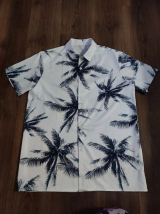 Camisa Estampada Palmeras Manga Corta Hombre