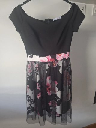 Vestido fiesta negro y rosa