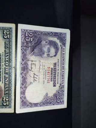 Billetes 25 y 5 Pesetas Banco de España