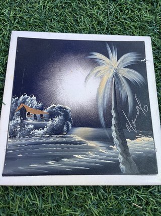 Azulejo Pintura Óleo Paisaje Playa Mar