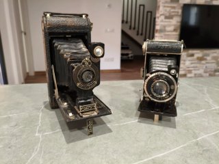 Fotocamera Kodak a soffietto vintage e Foka Compur