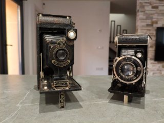 Fotocamera Kodak a soffietto vintage e Foka Compur