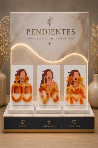 Pendientes Resina Naranja y Dorado