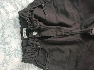 Pantalón paperbag recto negro mujer