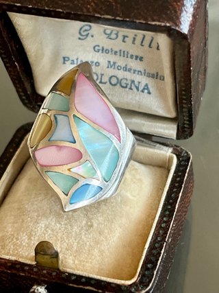 Anello vintage argento 925 intarsi madreperla
