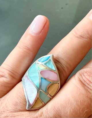 Anello vintage argento 925 intarsi madreperla