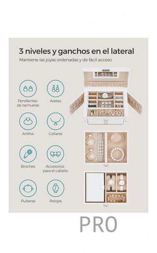 Joyero de 3 niveles, joyero con 2 cajones