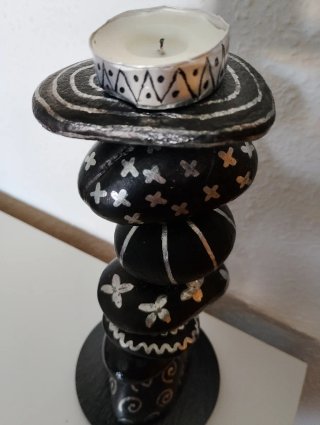 Portavelas artesanal piedras naturales negro/plata