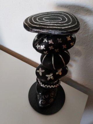 Portavelas artesanal piedras naturales negro/plata