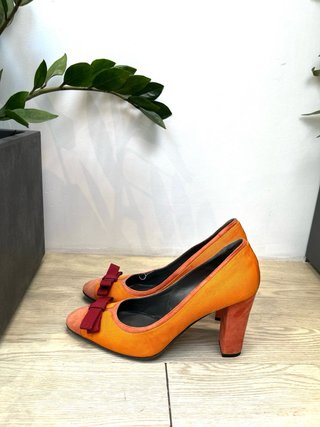 Zapatos JetSet Naranja y Rojo Tacon Moño