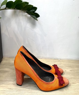 Zapatos JetSet Naranja y Rojo Tacon Moño