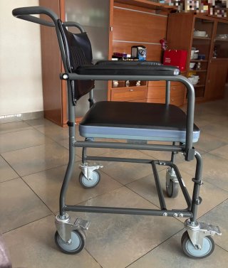 Silla de ruedas con inodoro.