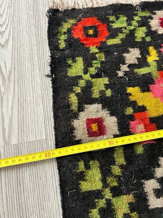 Tappeto lana floreale nero multicolore