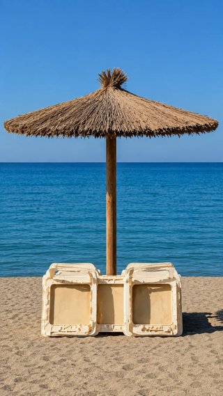 Hamacas y sombrilla de playa