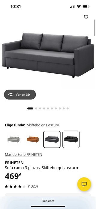 Sofá Cama Gris 3 Plazas IKEA Friheten