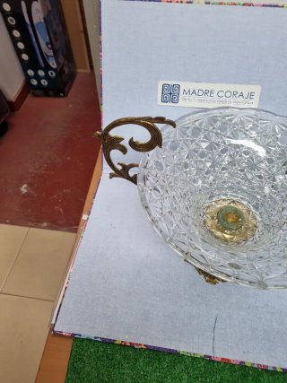 Centro de mesa cristal y bronce de 33 cm de diámet