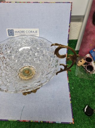 Centro de mesa cristal y bronce de 33 cm de diámet