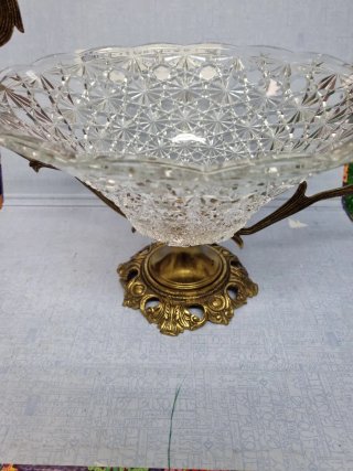 Centro de mesa cristal y bronce de 33 cm de diámet