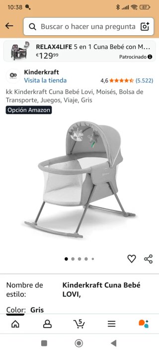 Cuna Kinderkraft bebé gris