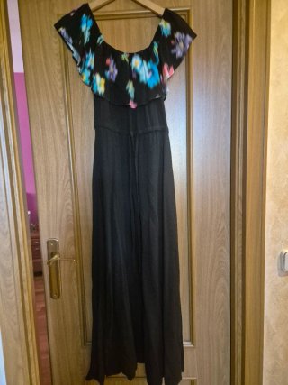 Vestido largo Desigual negro estampado floral