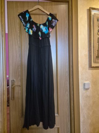 Vestido largo Desigual negro estampado floral
