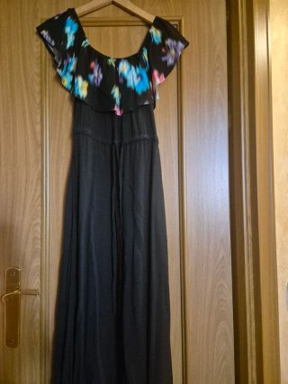 Vestido largo Desigual negro estampado floral