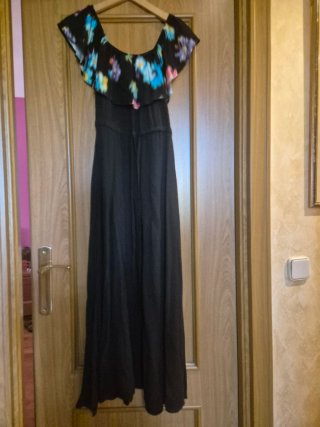 Vestido largo Desigual negro estampado floral