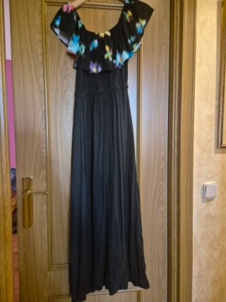 Vestido largo Desigual negro estampado floral
