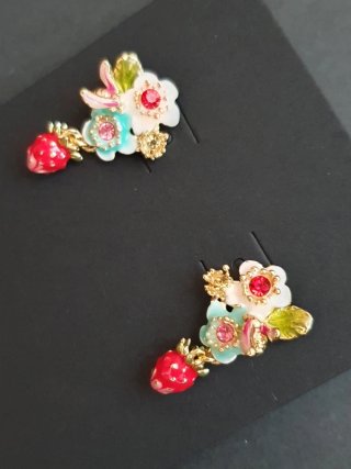 Pendientes Flor Fresa Oro Rojo