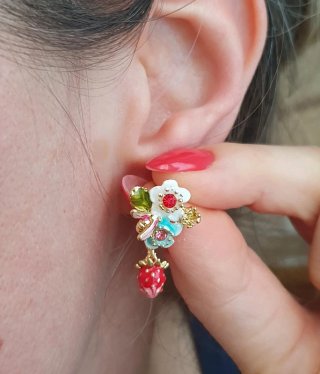 Pendientes Flor Fresa Oro Rojo