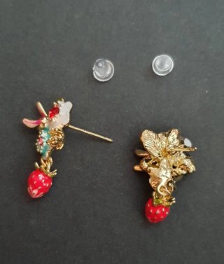 Pendientes Flor Fresa Oro Rojo