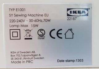Máquina de coser IKEA SY E1001 blanca