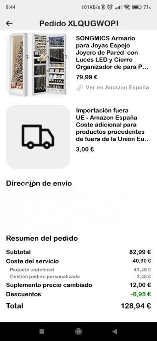 Espejo Joyero Pared SONGICS LED Blanco