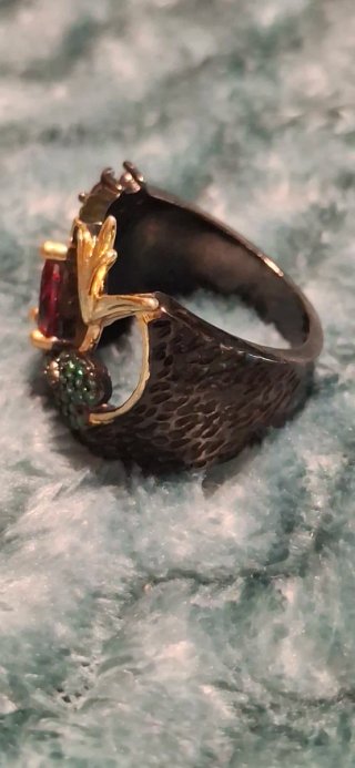 Anillo Plata y Oro con Piedra Roja