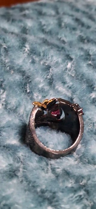Anillo Plata y Oro con Piedra Roja