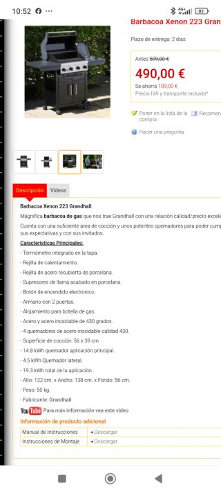 Barbacoa a gas Grandhall Xenon 223