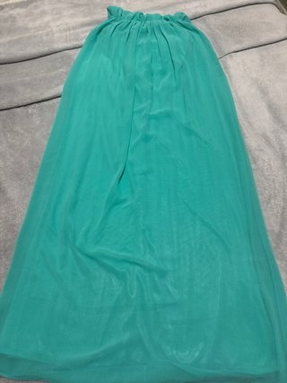 Vestido largo sin tirantes color verde azulado